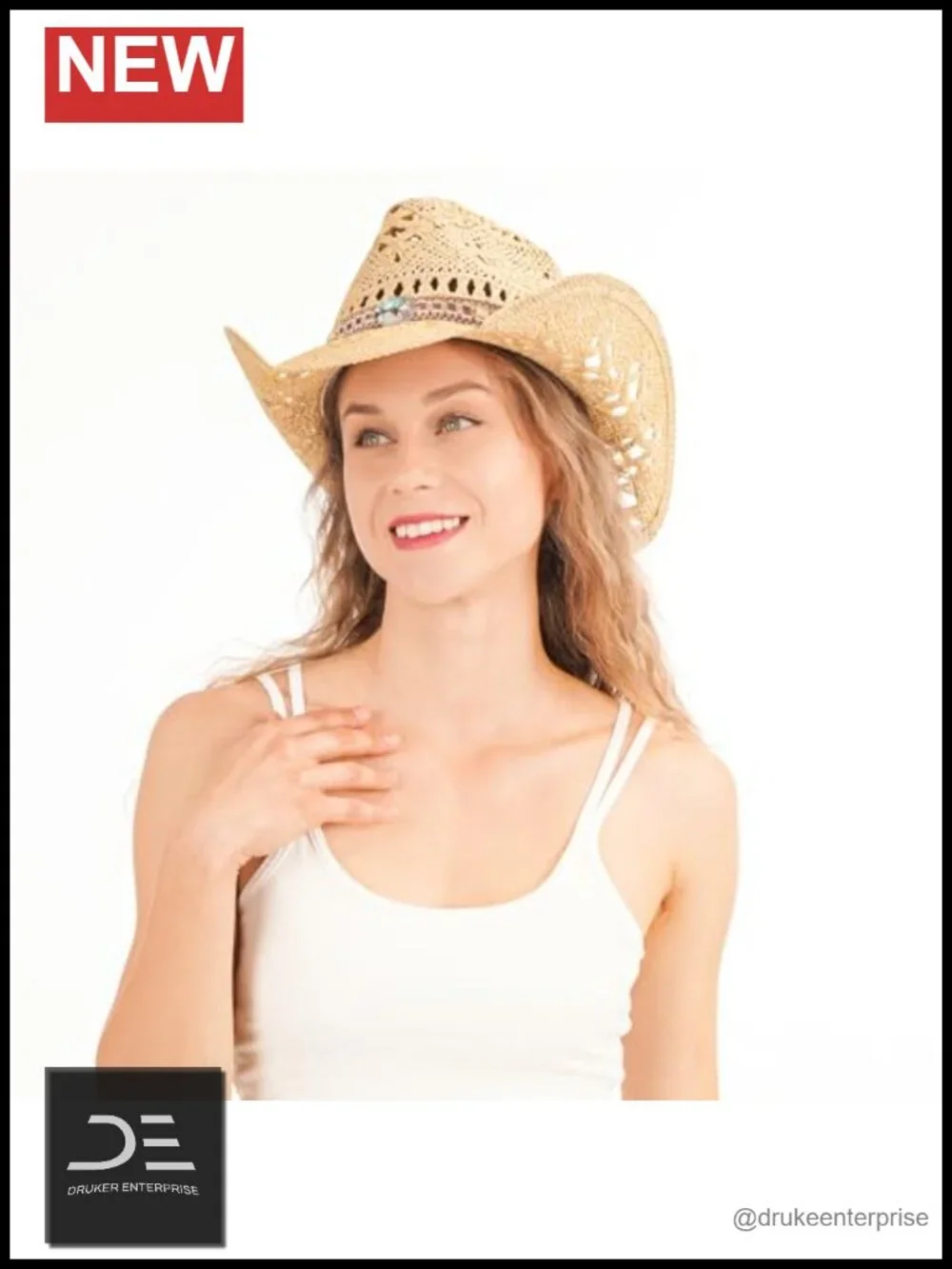 Natural Straw Cowboy Hat with Shapeable Brim for Women Men